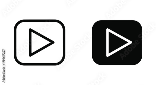 Set of minimalist play button icons in outline and solid styles for video streaming, multimedia player interfaces, and digital content creation