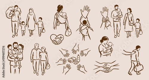 Motherhood and infant care bonding, mother carrying baby illustration, breastfeeding and nurturing doodles, newborn baby care vector art, parenting and maternal love set, hand drawn baby gear and acce