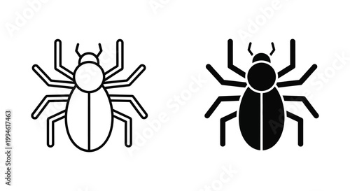 Minimalist spider icons in outline and solid silhouette styles for web development, cybersecurity, and pest control branding