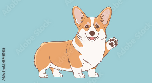 Adorable Pembroke Welsh Corgi Dog Waving Paw.