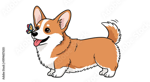 Adorable Pembroke Welsh Corgi Dog with Butterfly on Nose.