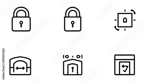 Security Icon Set: A selection of security-themed icons, representing safety, privacy, and protection concepts, suitable for digital and print media.