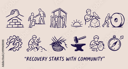 Foto Minimal hand drawn community building doodle, Expressive brush line recovery and
