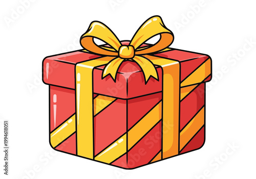 Red gift box with yellow ribbon and bow