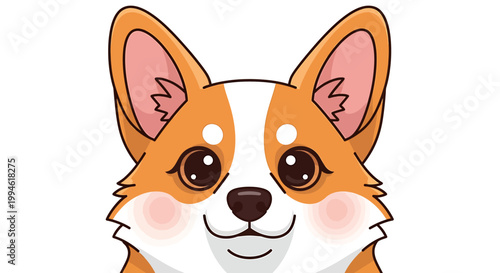 Cute cartoon corgi dog face with big ears and expressive eyes.
