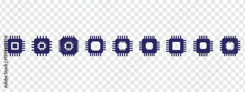 Pixel Microchip Icons Set Vector Processor Unit for Digital Technology and Computing Flat Design