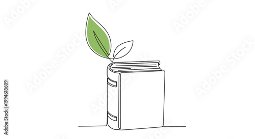 Book with Green Sprout Growing, symbolizing knowledge, growth, and eco-friendly education.