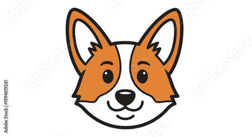 Cute Corgi Dog Face Cartoon Illustration.