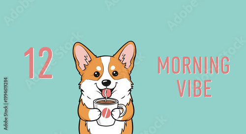 Cute Corgi Dog Enjoying Morning Coffee with Happy Expression.