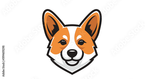 Cute Corgi Dog Face Logo Design Illustration.