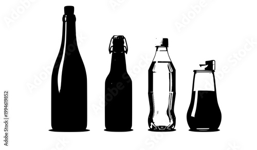 Glass bottle collection realistic mockup wine beer sauce vector illustration