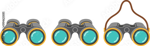 Binoculars Vector Set Featuring Different Designs for Outdoor Exploration, Nature Watching, and Travel Adventures