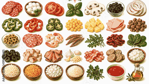 Pizza Toppings Pack - Cheese, Pepperoni, Mushrooms and Ingredient Elements