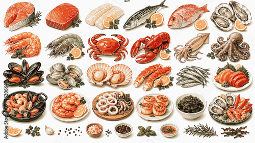 Seafood Pack - Fish, Shrimp, Crab, Mussels and Ocean Food Elements
