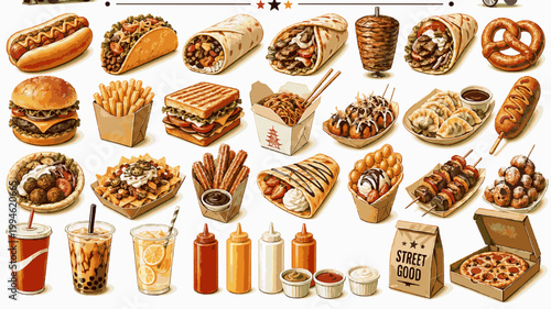 Street Food Pack - Burgers, Hot Dogs, Tacos and Fast Food Elements