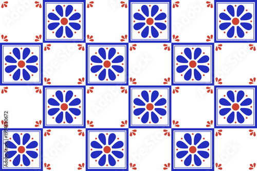 Seamless Pattern With Traditional Mexican Talavera Tiles. Vector Background With Geometric Ornaments. Art From Mexico.