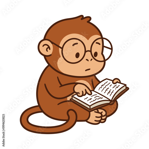 Monkey reading a book with glasses