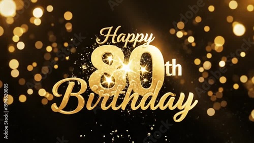 80th Happy Birthday Golden Firework Explosion – Spark Particles Text Reveal 4K Celebration Animation