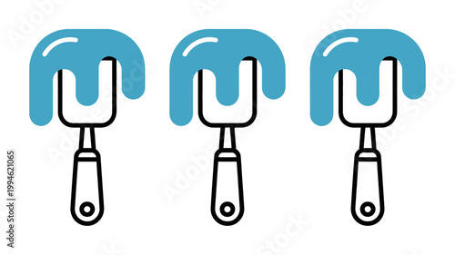 Three stylized blue spatulas are displayed in a row featuring a dripping effect and minimalist line art aesthetics high quality professional detailed modern elegant stylish clean