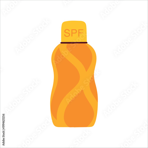 One orange sunscreen lotion bottle isolated on a plain background. Professional skincare product for effective UV defense, anti-aging, and preventing sun-related health issues.