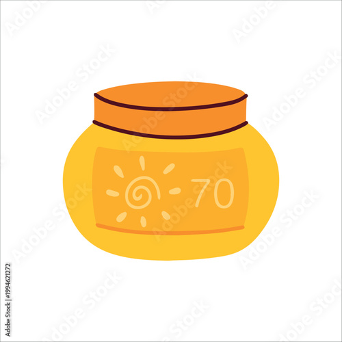 High factor SPF 70 sunscreen jar for maximum sun block. Recommended for sensitive skin to avoid melanoma and maintain professional skincare beauty during long exposure.