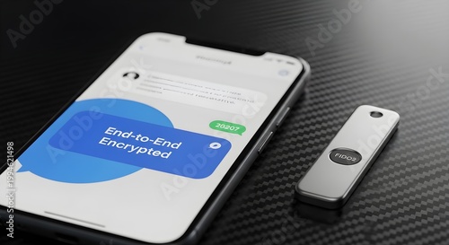 Secure communication with end-to-end encrypted messaging on a smartphone and physical security key.