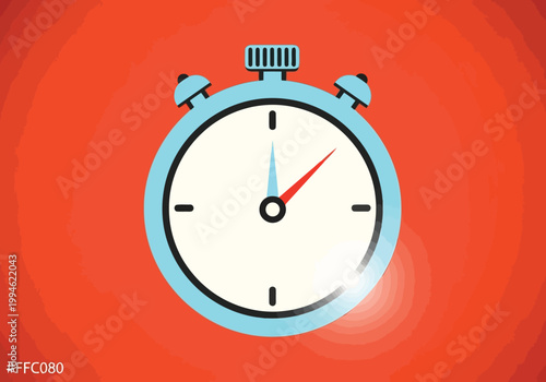 Stopwatch icon, flat style vector illustration of a blue timer on a red background with circular ripple effect