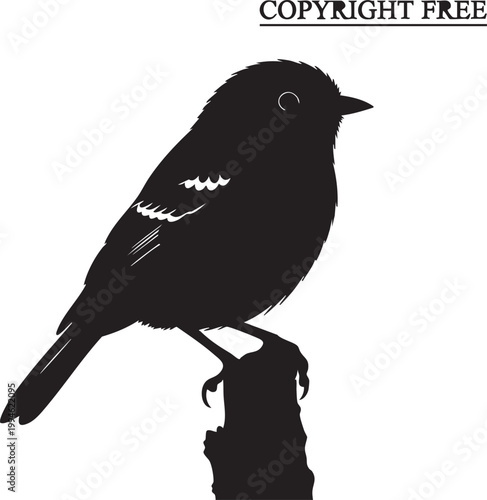 Black silhouette of a small bird perched on a branch with a moon perched bird