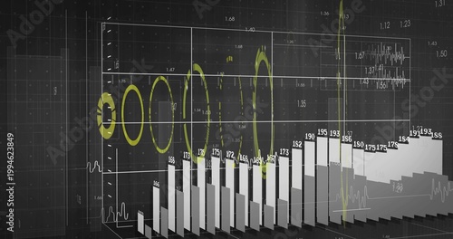Displaying 3D bar chart centered on grid plane, with vertical bars, numeric labels, rings and spike