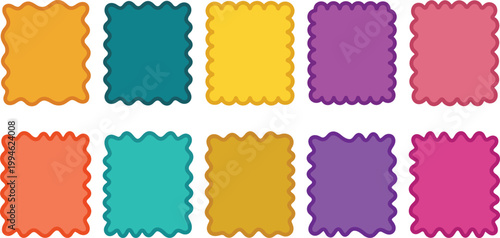 Colorful scalloped square tiles pattern vibrant geometric background design