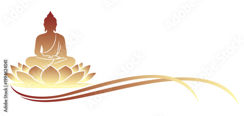 Vector silhouette illustration of a buddha statue with beautiful ribbon decoration