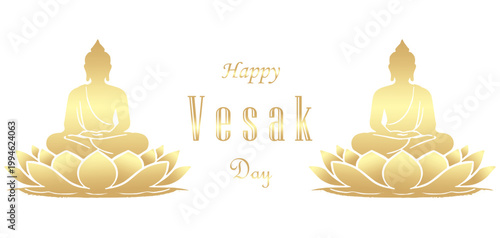 Vector silhouette illustration of two buddha statues among the greeting "happy Vesak Day"