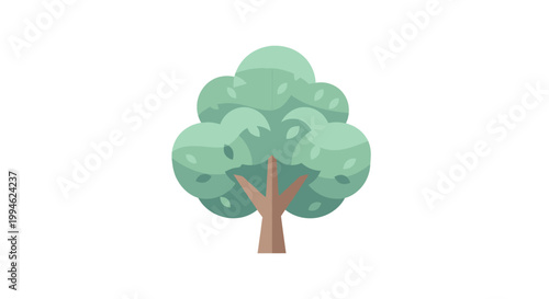 Minimalist representation of a leafy tree on a white backdrop, simple nature illustration