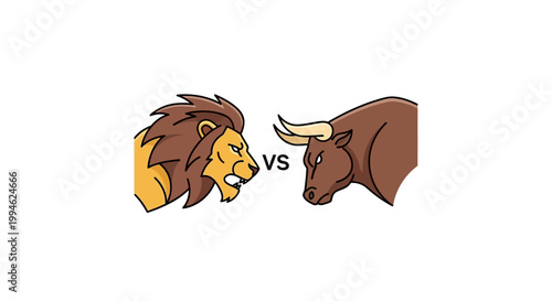 Lion vs Bull Fight Concept, Animal Conflict, Strength Versus Power