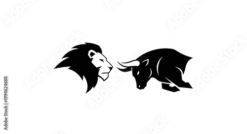 Lion vs Bull Symbol, Stock Market Symbol, Animal Confrontation, Strength and Power