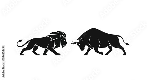 Lion vs Bull Silhouette Confrontation