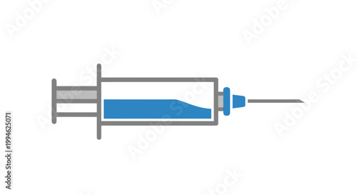 Minimalistic illustration of a medical syringe with blue liquid on a white background