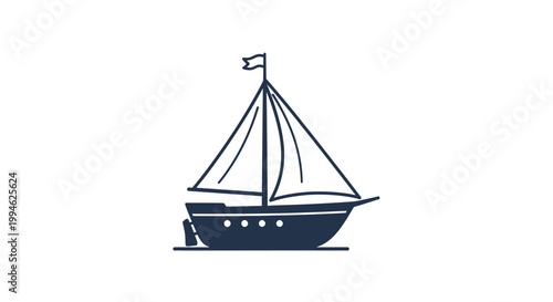 Minimalist illustration of a sailboat sailing on the ocean, nautical concept