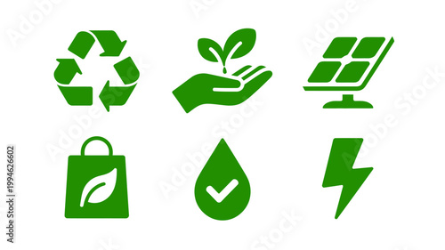 A collection of green icons representing sustainability renewable energy and eco friendly practices for a healthier planet high quality professional detailed modern elegant stylish clean crisp