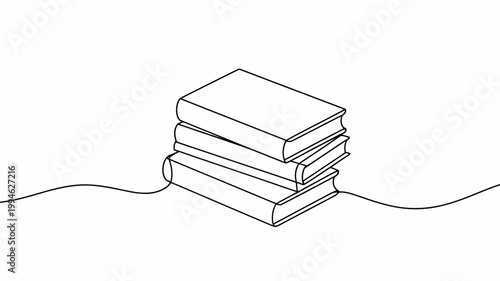 Bilde på lerret A continuous line drawing depicts a stack of four books slightly askew with a tr