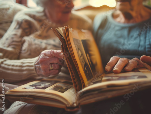 Memory Lane: Two Elderly Friends Cherishing Old Photo Album