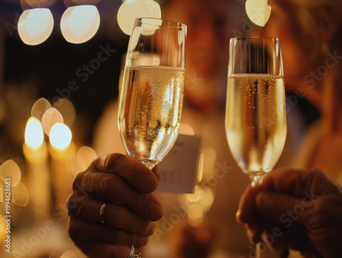 Celebratory Toast with Champagne Glasses 