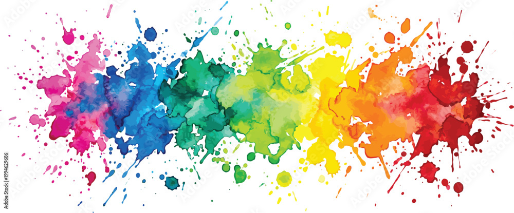 Fototapeta premium Rainbow watercolor splash abstract colorful paint splatter vibrant background design