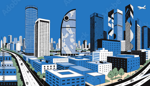 Houston City Skyline Vector Illustration with Modern Skyscrapers