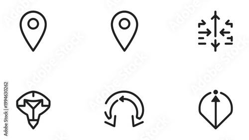 Symbolic Language: A selection of minimalistic icons presents a range of concepts and actions, inviting contemplation of direction, growth, and the essence of navigation.