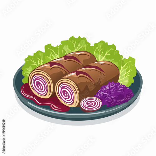 Rinderrouladen mit Rotkohl und Sauce