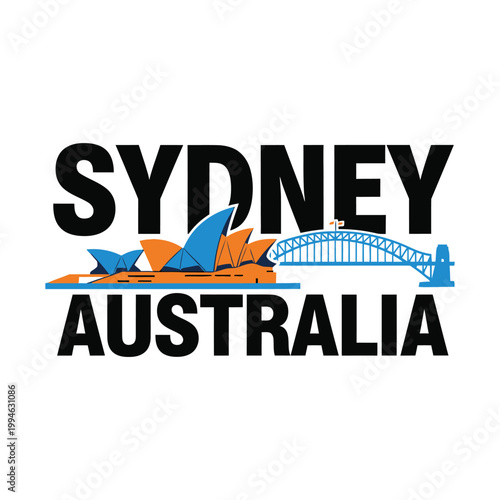 Sydney Australia cityscape logo with iconic Opera House and Harbour Bridge design