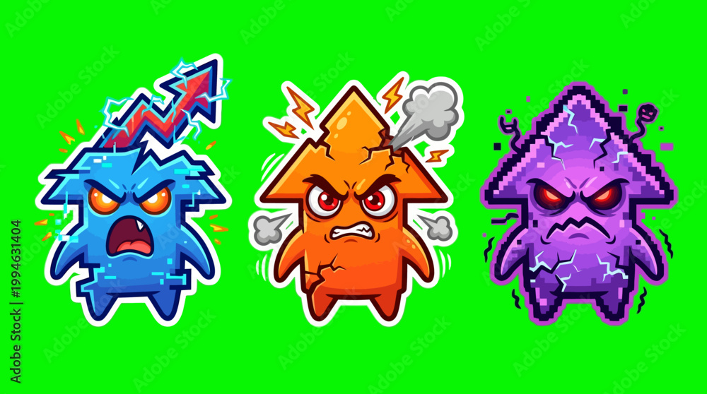 Fototapeta premium Three Angry Cartoon Arrows with Different Expressions and Colors.