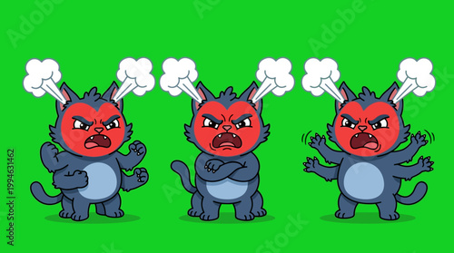 Three Angry Cartoon Cats with Steam Erupting from Their Heads.