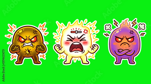 Three Angry Cartoon Characters Expressing Rage and Frustration.